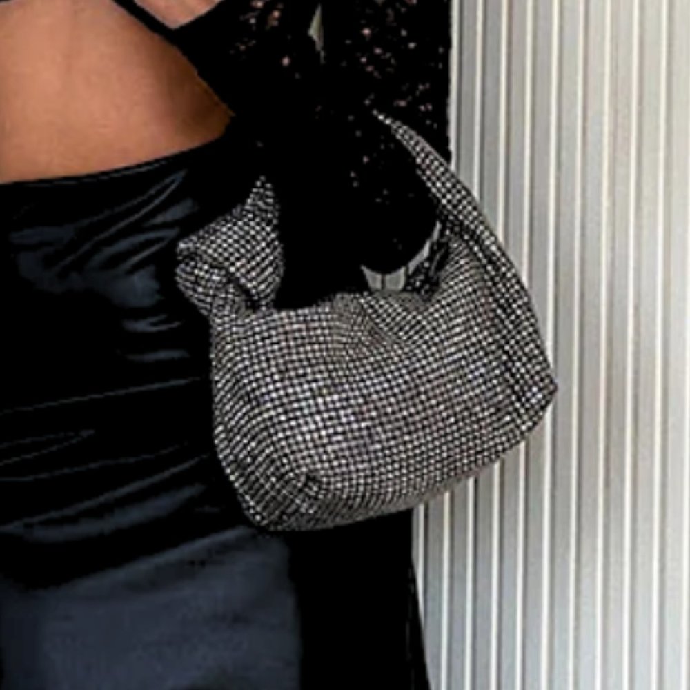 Rhinestone Knot Bag Bling Evening Clutch Black Crystal Purse
